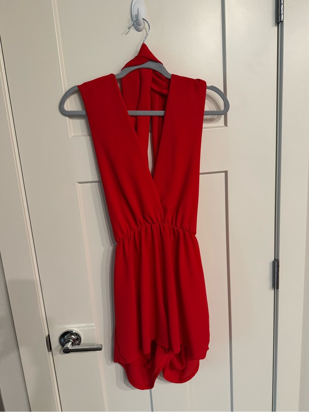 Red Sleeveless V-Neck Romper